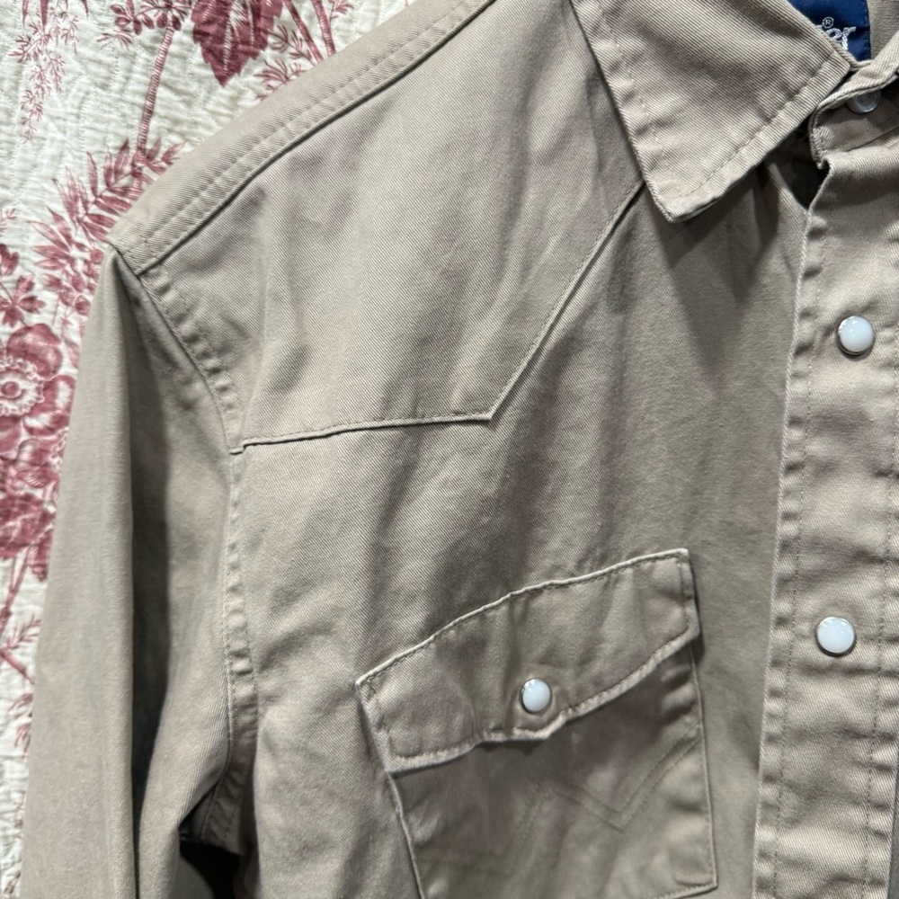 Wrangler Western Snap Shirt Tan Long Sleeve Size Medium - Picture 5 of 8